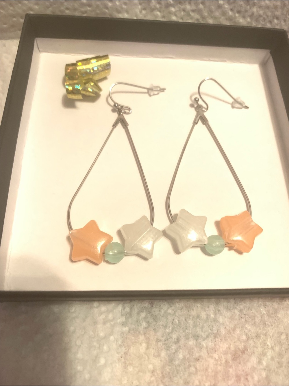 Star Bead Teardrop Dangle Earrings - Peach, White & Mint